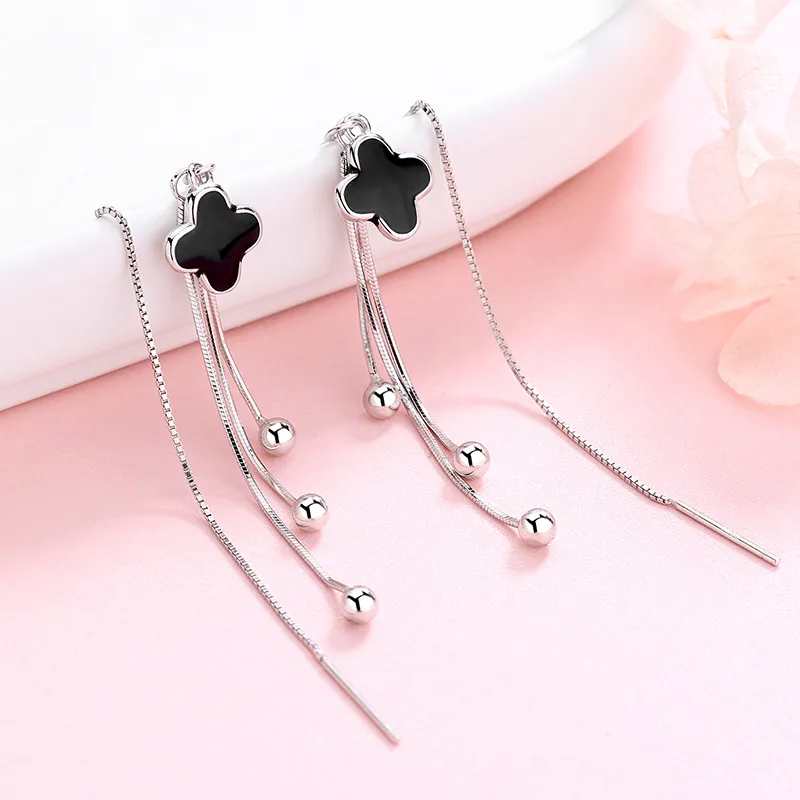 Bông Tai Bạc Nữ đính đá CZ Dạng Dây Dài Cỏ 4 Lá Tori LILI 100834 2