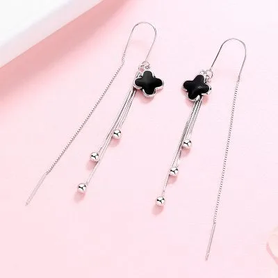 Bông Tai Bạc Nữ đính đá CZ Dạng Dây Dài Cỏ 4 Lá Tori LILI 100834 3