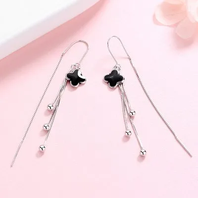 Bông Tai Bạc Nữ đính đá CZ Dạng Dây Dài Cỏ 4 Lá Tori LILI 100834 4