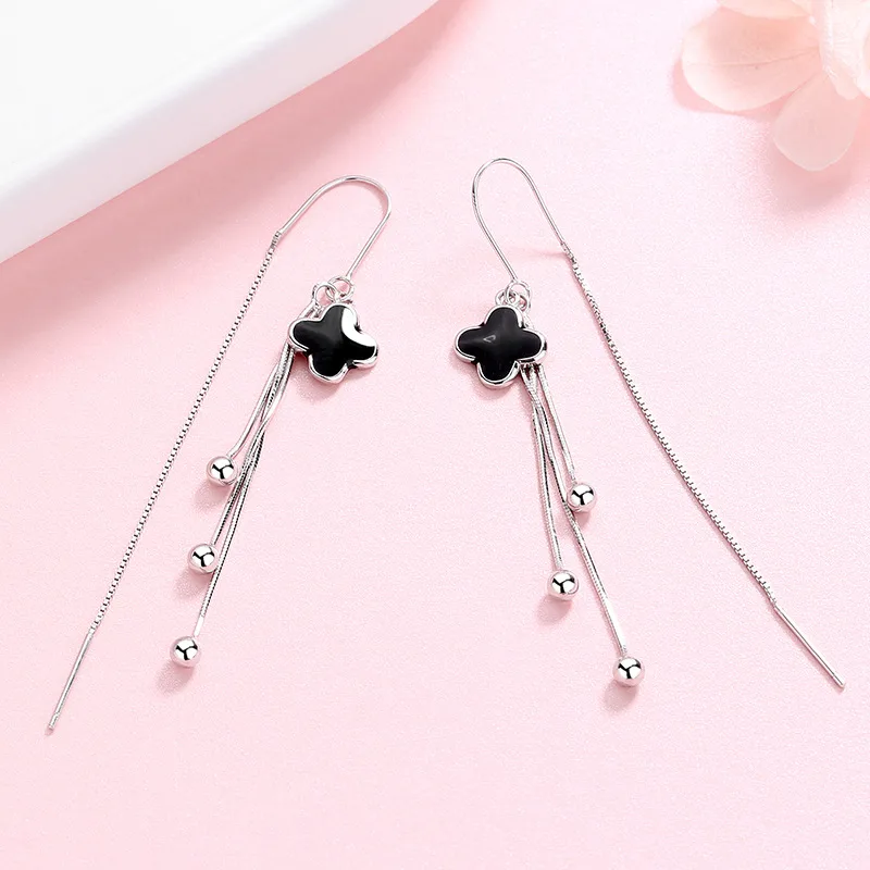 Bông Tai Bạc Nữ đính đá CZ Dạng Dây Dài Cỏ 4 Lá Tori LILI 100834 4
