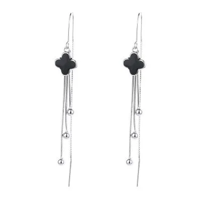 Bông Tai Bạc Nữ đính đá CZ Dạng Dây Dài Cỏ 4 Lá Tori LILI 100834 5