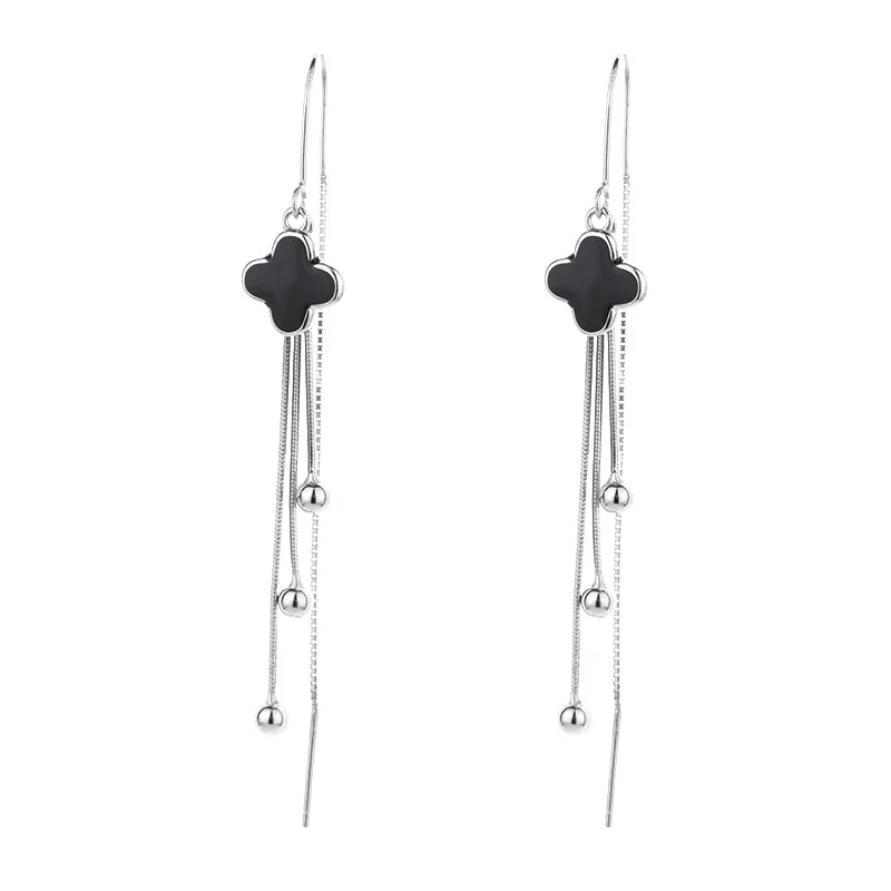 Bông Tai Bạc Nữ đính đá CZ Dạng Dây Dài Cỏ 4 Lá Tori LILI 100834 5
