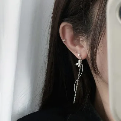 Bông Tai Bạc Nữ đính đá CZ Dạng Dây Dài Hồ điệp Lana LILI 100224 2