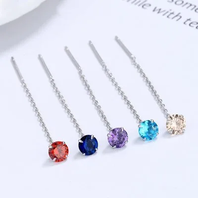 Bông Tai Bạc Nữ đính đá CZ Dây Dài Magdalena LILI 102982 1