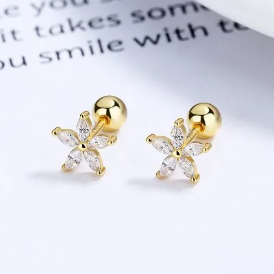 Bông Tai Bạc Nữ đính đá CZ Hình Bông Hoa 5 Cánh Lucy LILI 099803 3