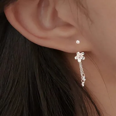 Bông Tai Bạc Nữ đính đá CZ Hình Bông Hoa Anh đào Ada LILI 100899 3