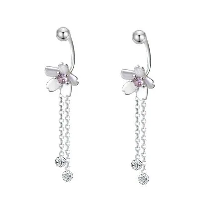 Bông Tai Bạc Nữ đính đá CZ Hình Bông Hoa Anh đào Ada LILI 100899 4