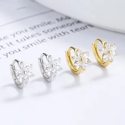 Bông Tai Bạc Nữ đính đá CZ Hình Bông Hoa đào Carey LILI 101185 1