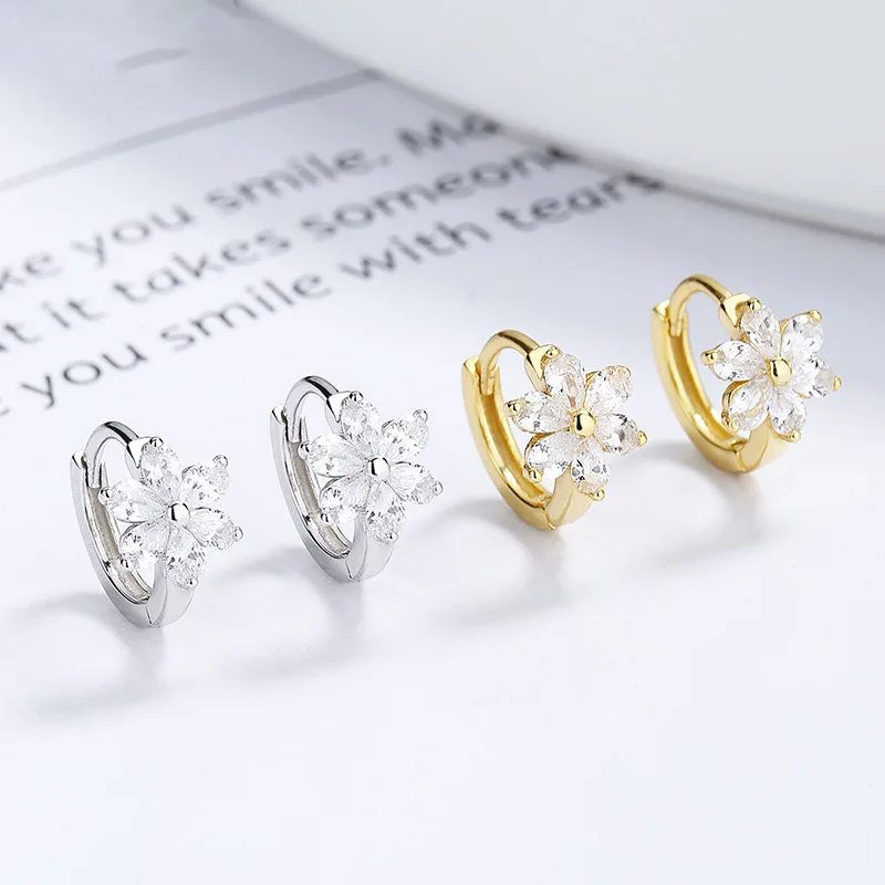 Bông Tai Bạc Nữ đính đá CZ Hình Bông Hoa đào Carey LILI 101185 1