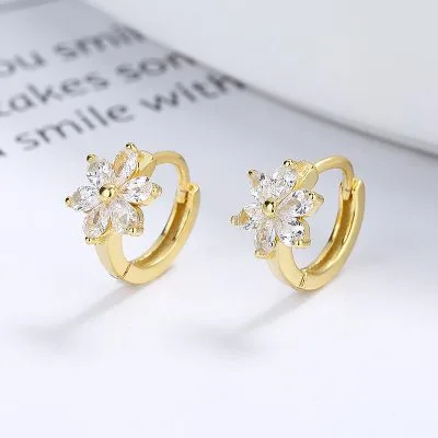 Bông Tai Bạc Nữ đính đá CZ Hình Bông Hoa đào Carey LILI 101185 2