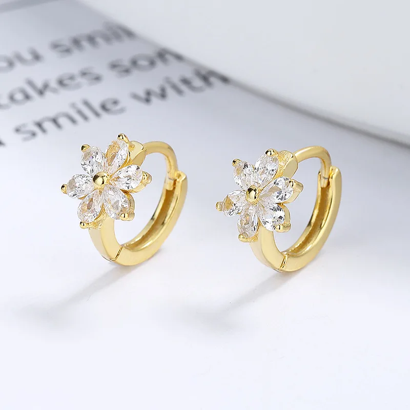 Bông Tai Bạc Nữ đính đá CZ Hình Bông Hoa đào Carey LILI 101185 2