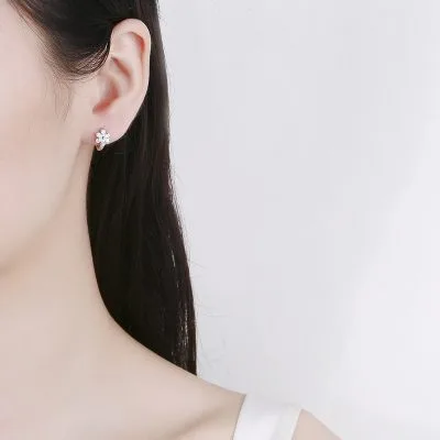 Bông Tai Bạc Nữ đính đá CZ Hình Bông Hoa đào Carey LILI 101185 3