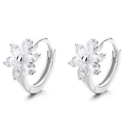 Bông Tai Bạc Nữ đính đá CZ Hình Bông Hoa đào Carey LILI 101185 4
