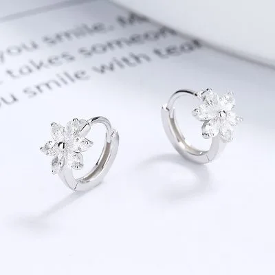 Bông Tai Bạc Nữ đính đá CZ Hình Bông Hoa đào Carey LILI 101185 5