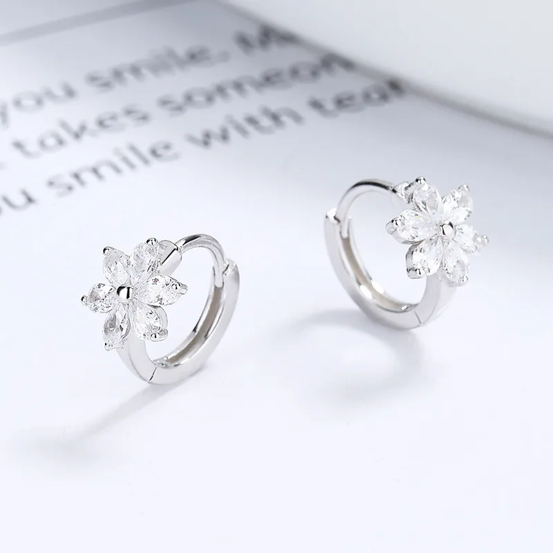 Bông Tai Bạc Nữ đính đá CZ Hình Bông Hoa đào Carey LILI 101185 5