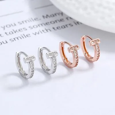 Bông Tai Bạc Nữ đính đá CZ Hình Chữ T Mila LILI 099719 1