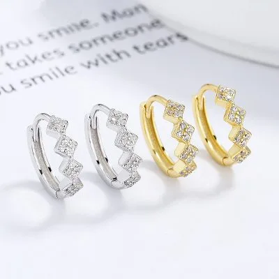 Bông Tai Bạc Nữ đính đá CZ Hình Chuỗi Vuông Kerry LILI 101308 1