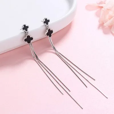 Bông Tai Bạc Nữ đính đá CZ Hình Cỏ 4 Lá Etta LILI 100733 1