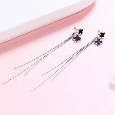 Bông Tai Bạc Nữ đính đá CZ Hình Cỏ 4 Lá Etta LILI 100733 2