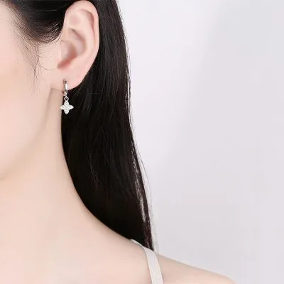 Bông Tai Bạc Nữ đính đá CZ Hình Cỏ 4 Lá Jamie LILI 101206 3