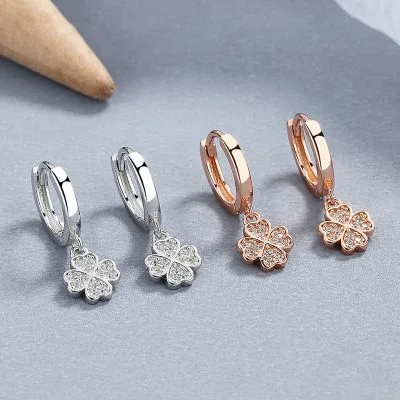 Bông Tai Bạc Nữ đính đá CZ Hình Cỏ 4 Lá Maya LILI 099812 1