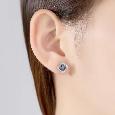 Bông Tai Bạc Nữ đính đá CZ Hình Cỏ 4 Lá Raya LILI 100342 2