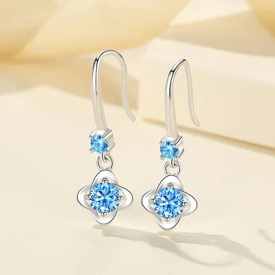 Bông Tai Bạc Nữ đính đá CZ Hình Cỏ 4 Lá May Mắn June LILI 099926 1