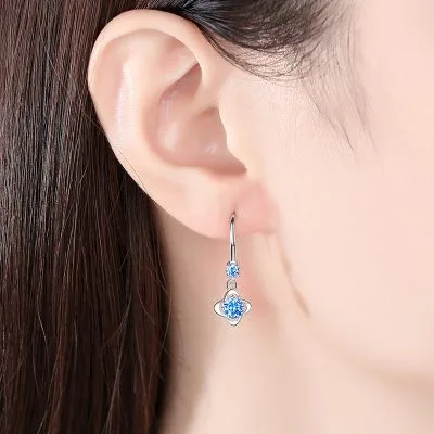 Bông Tai Bạc Nữ đính đá CZ Hình Cỏ 4 Lá May Mắn June LILI 099926 3