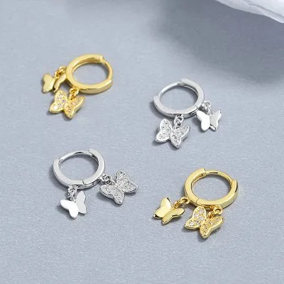 Bông Tai Bạc Nữ đính đá CZ Hình đôi Hồ điệp Jackie LILI 101298 1