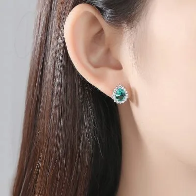 Bông Tai Bạc Nữ đính đá CZ Hình Giọt Nước Ezra LILI 100568 2