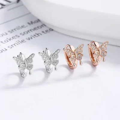 Bông Tai Bạc Nữ đính đá CZ Hình Hồ điệp Devan LILI 101367 1