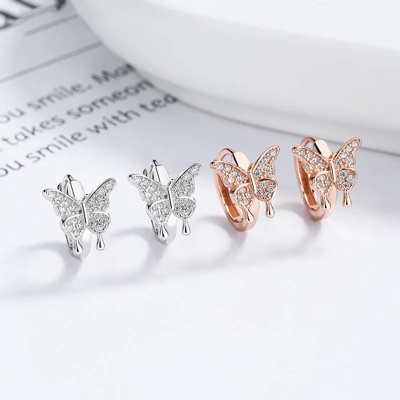 Bông Tai Bạc Nữ đính đá CZ Hình Hồ điệp Devan LILI 101367 1