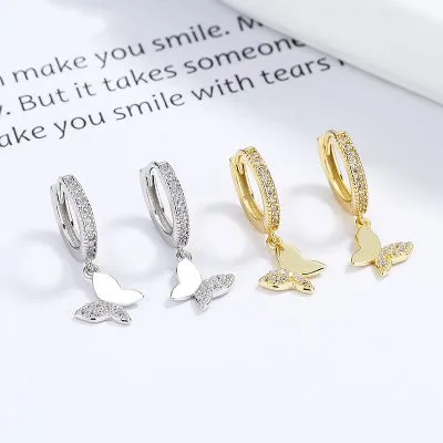 Bông Tai Bạc Nữ đính đá CZ Hình Hồ điệp Kris LILI 101215 1