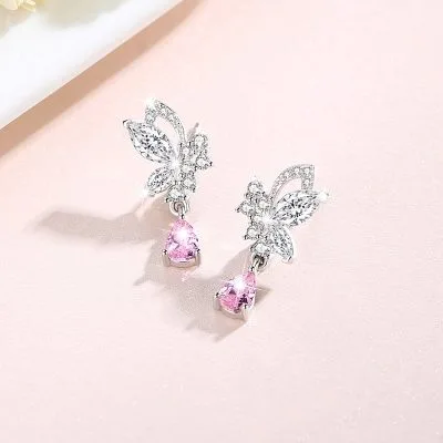 Bông Tai Bạc Nữ đính đá CZ Hình Hồ điệp Veda LILI 100703 1