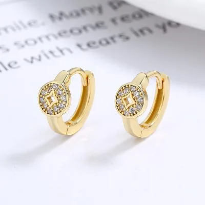 Bông Tai Bạc Nữ đính đá CZ Hình Kim Tiền Cora LILI 099832 2