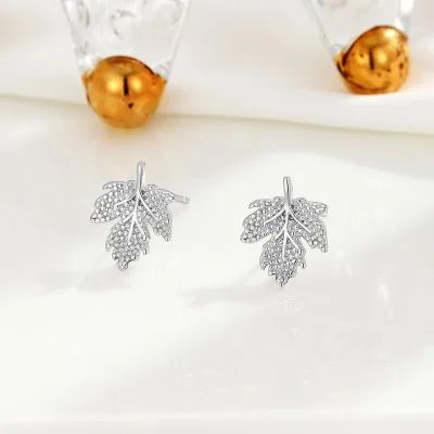 Bông Tai Bạc Nữ đính đá CZ Hình Lá Phong Demi LILI 100210 5