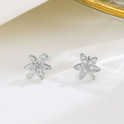 Bông Tai Bạc Nữ đính đá CZ Hình Lá Phong Kira LILI 100246 1