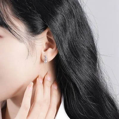 Bông Tai Bạc Nữ đính đá CZ Hình Lông Vũ Nala LILI 100608 3