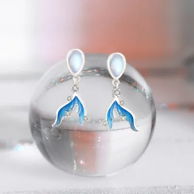 Bông Tai Bạc Nữ đính đá CZ Hình Nàng Tiên Cá Ana LILI 100028 4
