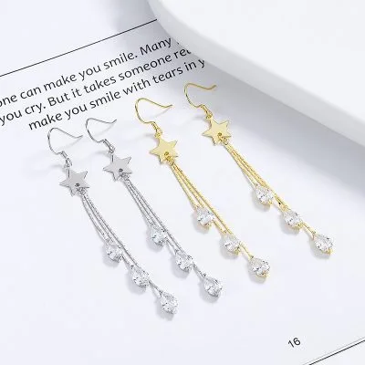 Bông Tai Bạc Nữ đính đá CZ Hình Ngôi Sao 5 Cánh Jessie LILI 101142 1