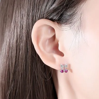 Bông Tai Bạc Nữ đính đá CZ Hình Quả Anh đào Charlee LILI 092623 3