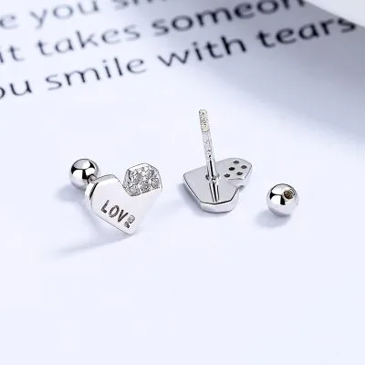 Bông Tai Bạc Nữ đính đá CZ Hình Trái Tim Love LILI 099842 1
