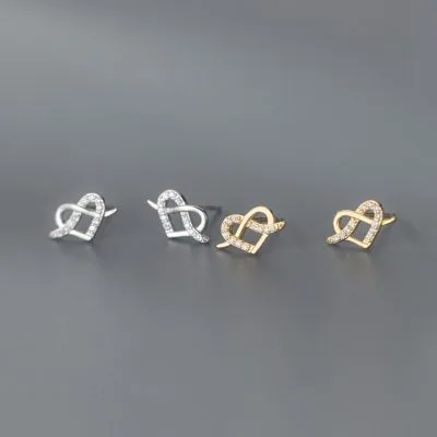 Bông Tai Bạc Nữ đính đá CZ Hình Trái Tim Cách điệu Eden LILI 099886 3