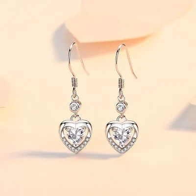 Bông Tai Bạc Nữ đính đá CZ Hình Trái Tim Cách điệu Leia LILI 100152 4