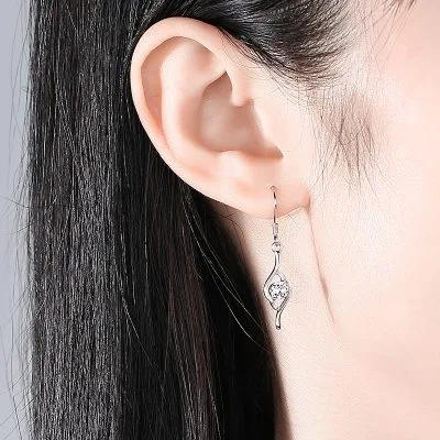 Bông Tai Bạc Nữ đính đá CZ Hình Trái Tim Cách điệu Sage LILI 099937 4