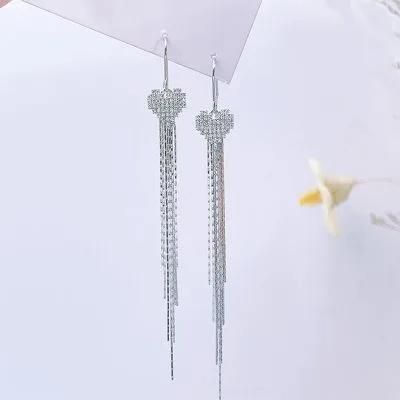Bông Tai Bạc Nữ đính đá CZ Hình Trái Tim Chuỗi Dây Dài Shay LILI 100722 6