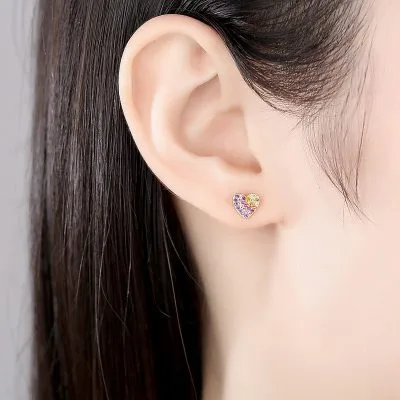 Bông Tai Bạc Nữ đính đá CZ Hình Trái Tim đa Sắc Mara LILI 100380 2