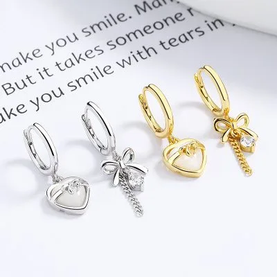 Bông Tai Bạc Nữ đính đá CZ Hình Trái Tim Thắt Nơ Anna LILI 099822 1