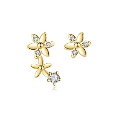 Bông Tai Bạc Nữ đính đá CZ Hoa Mai Vàng Navy LILI 100295 1