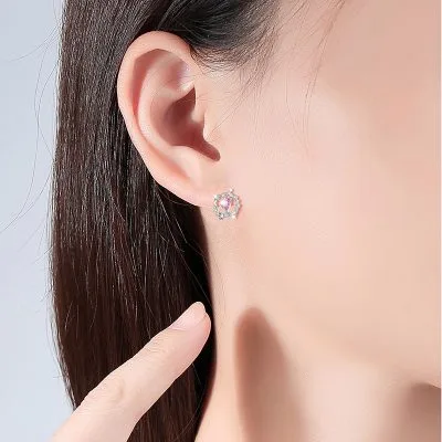 Bông Tai Bạc Nữ đính đá CZ Hoa Và Lá Drew LILI 100661 2